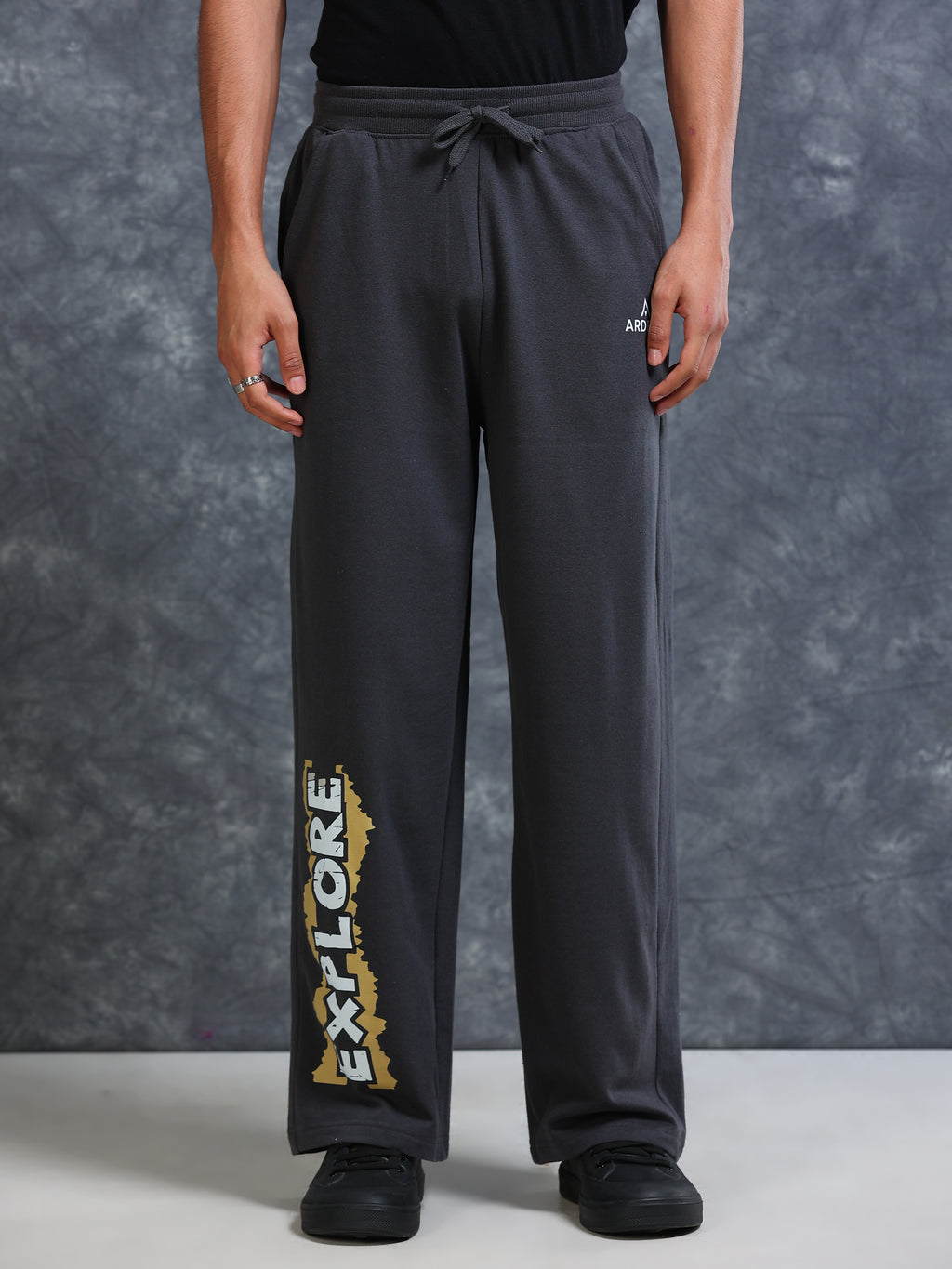 ARDEUR Men Steel Grey Cotton Blend Explore Printed Baggy Fit Track Pants