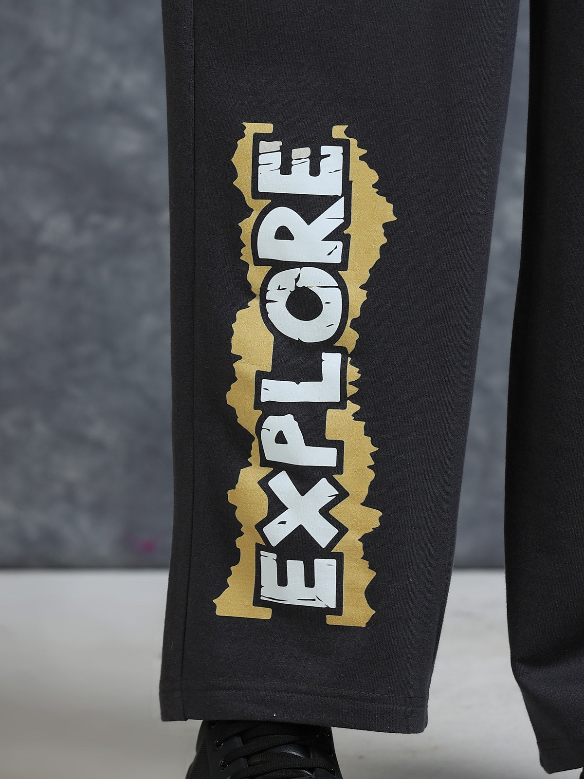 ARDEUR Men Steel Grey Cotton Blend Explore Printed Baggy Fit Track Pants