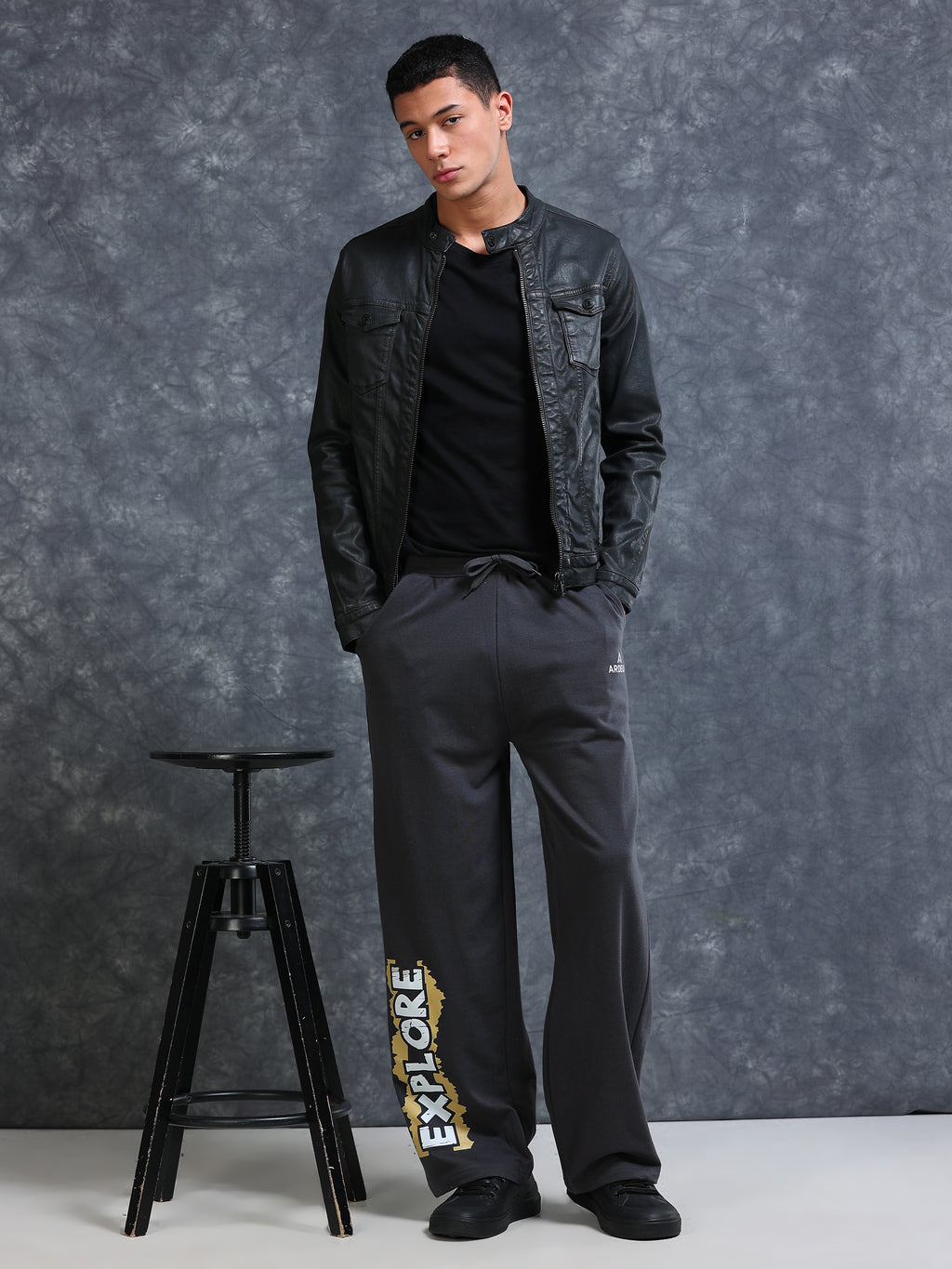 ARDEUR Men Steel Grey Cotton Blend Explore Printed Baggy Fit Track Pants