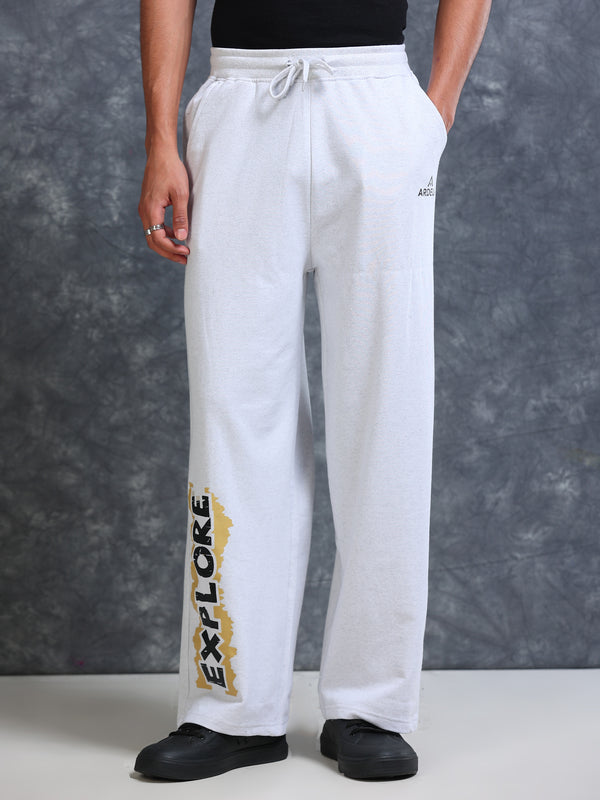 ARDEUR Men White Melange Cotton Blend Explore Printed Baggy Fit Track Pants