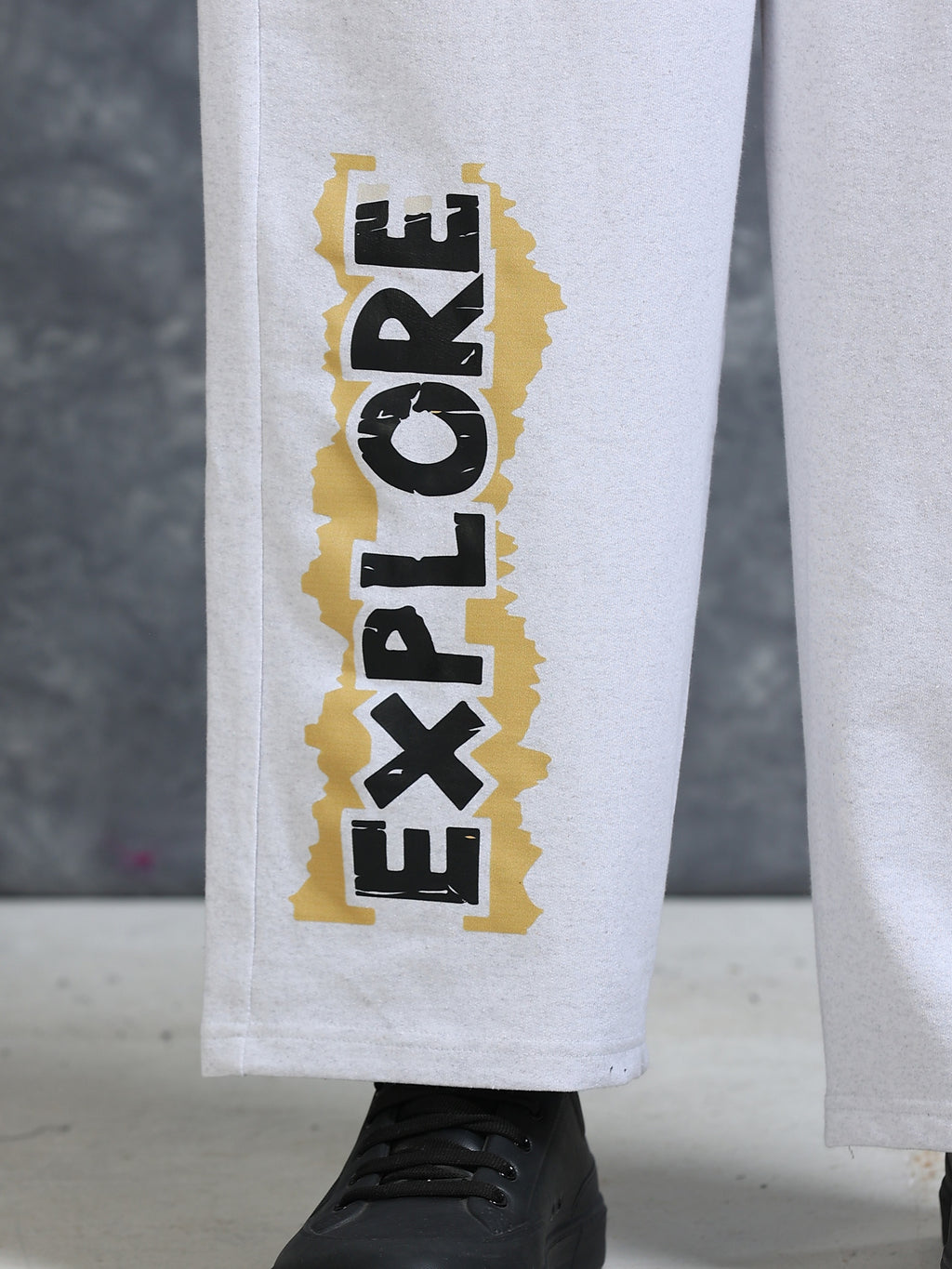 ARDEUR Men White Melange Cotton Blend Explore Printed Baggy Fit Track Pants