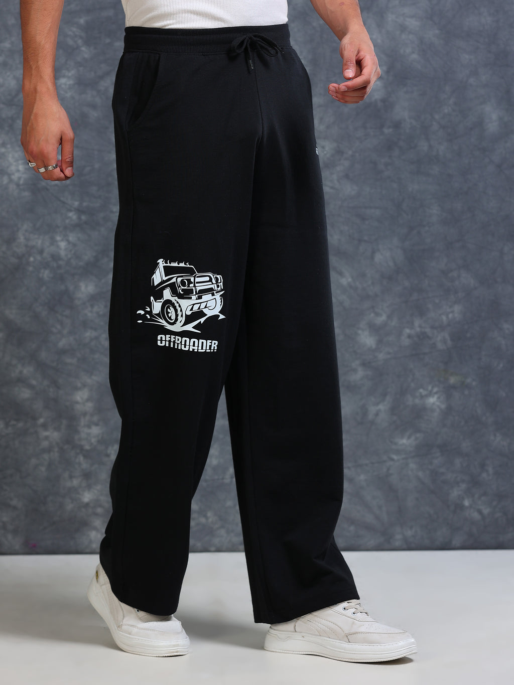 ARDEUR Men Black Cotton Blend Offroader Printed Baggy Fit Track Pants