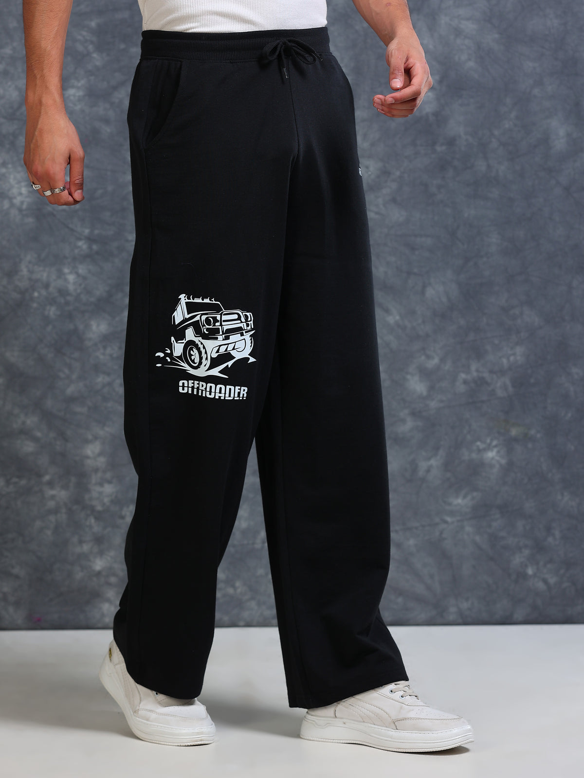 ARDEUR Men Black Cotton Blend Offroader Printed Baggy Fit Track Pants