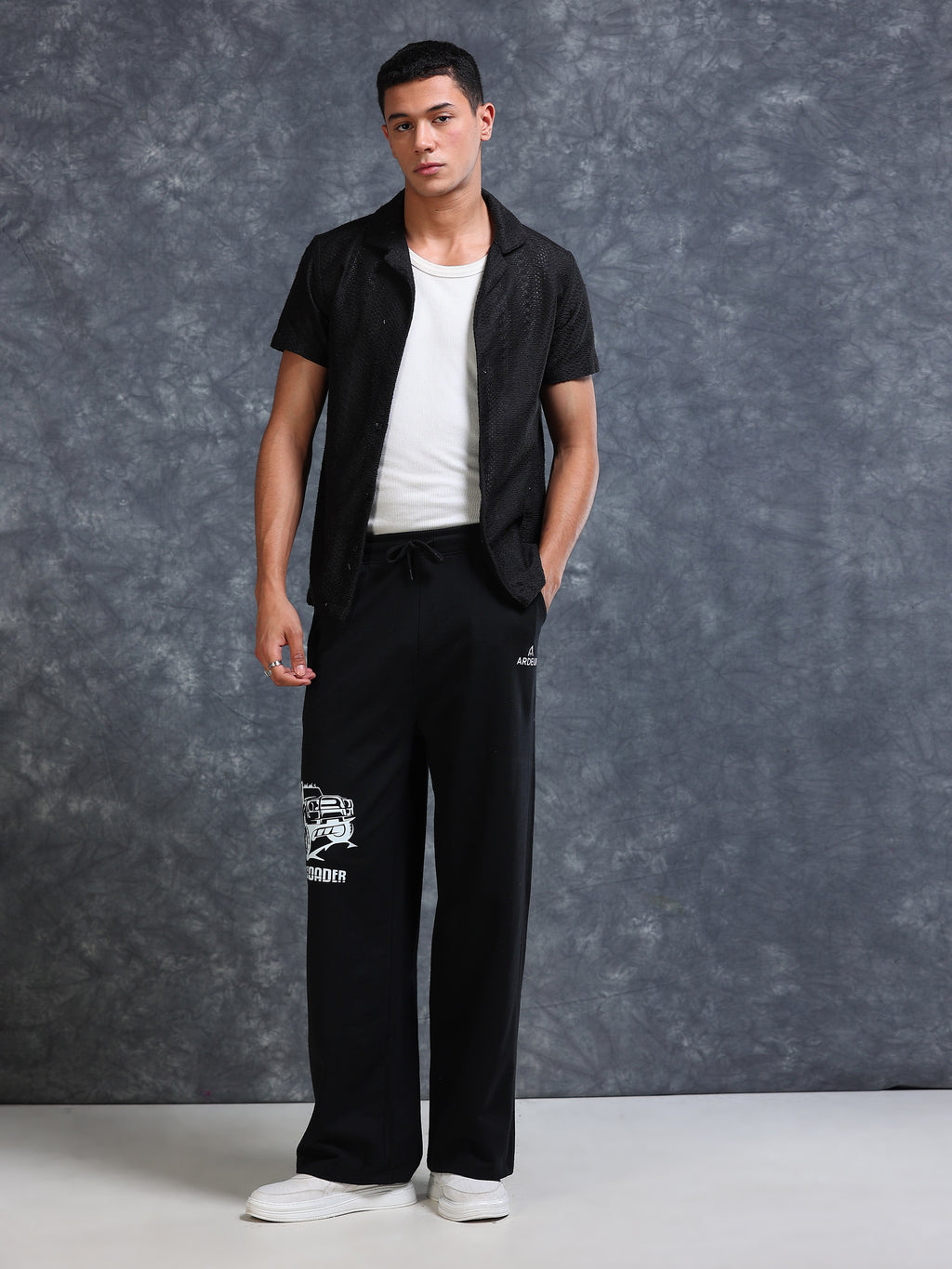 ARDEUR Men Black Cotton Blend Offroader Printed Baggy Fit Track Pants