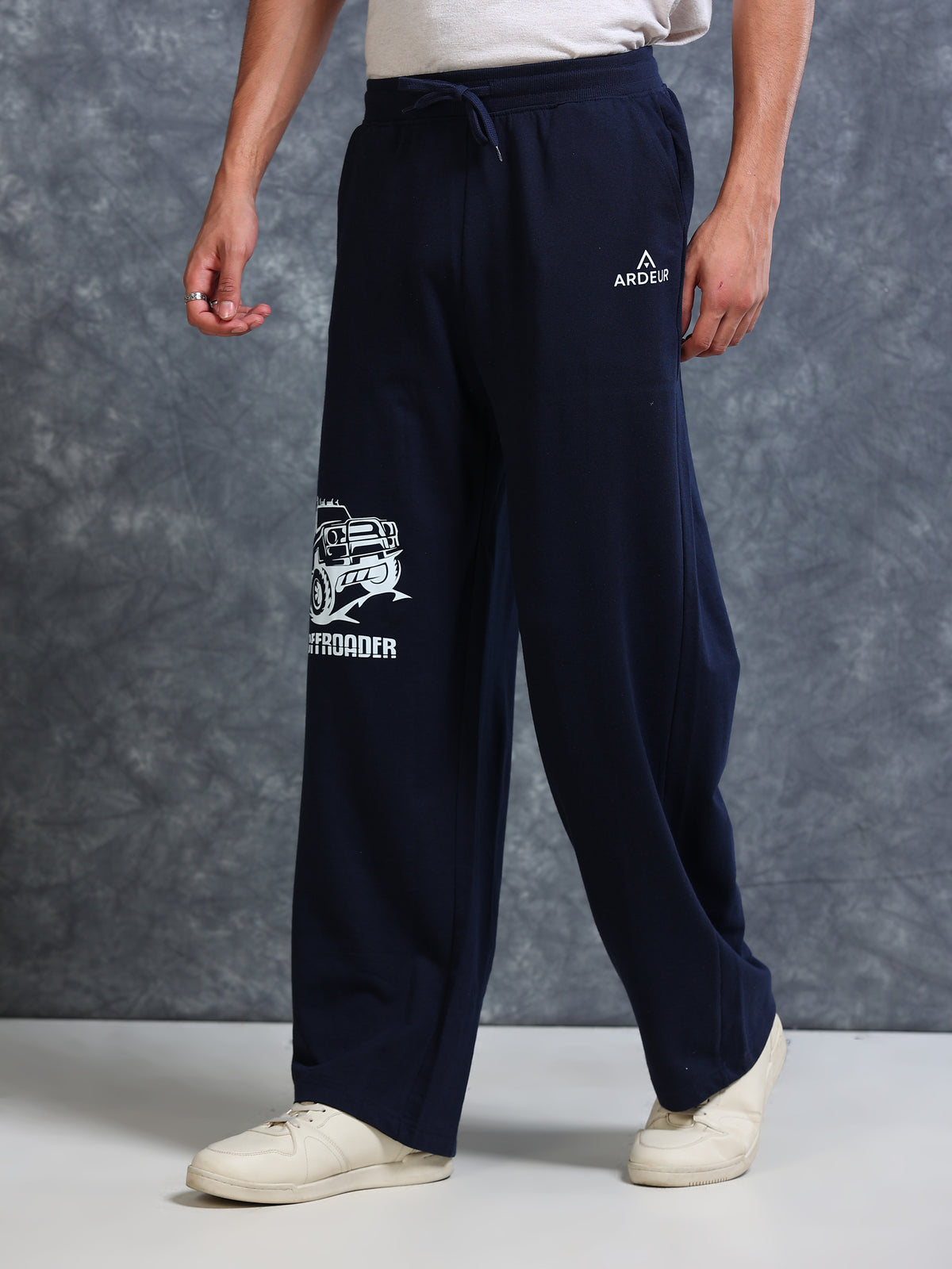 ARDEUR Men Navy Cotton Blend Offroader Printed Baggy Fit Track Pants
