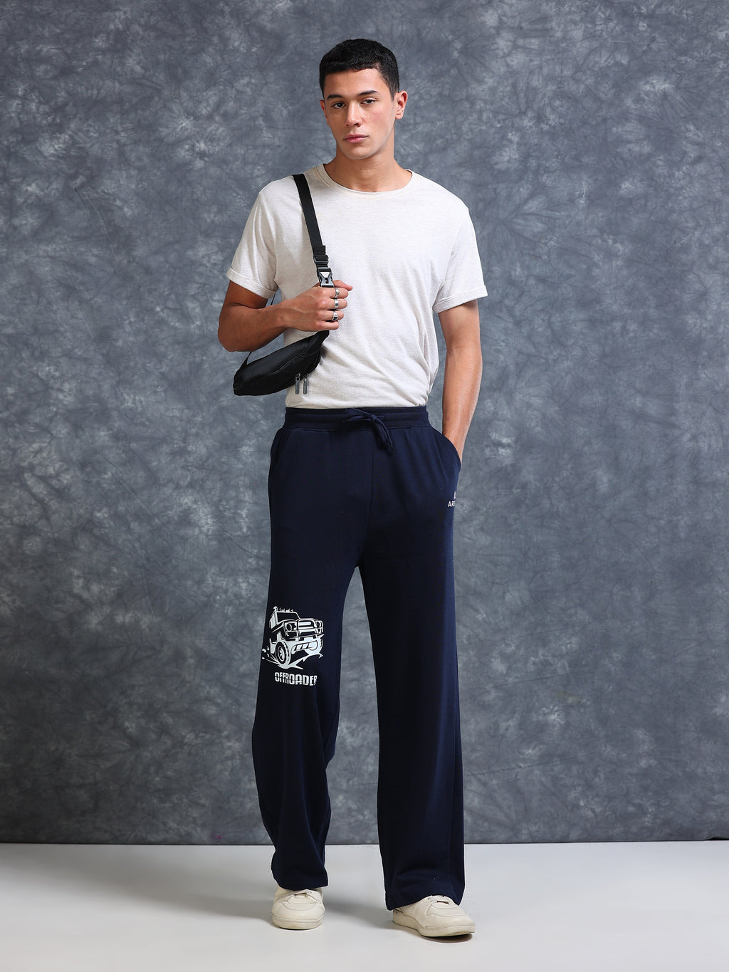ARDEUR Men Navy Cotton Blend Offroader Printed Baggy Fit Track Pants