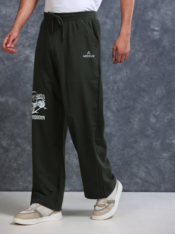 ARDEUR Men Olive Cotton Blend Offroader Printed Baggy Fit Track Pants
