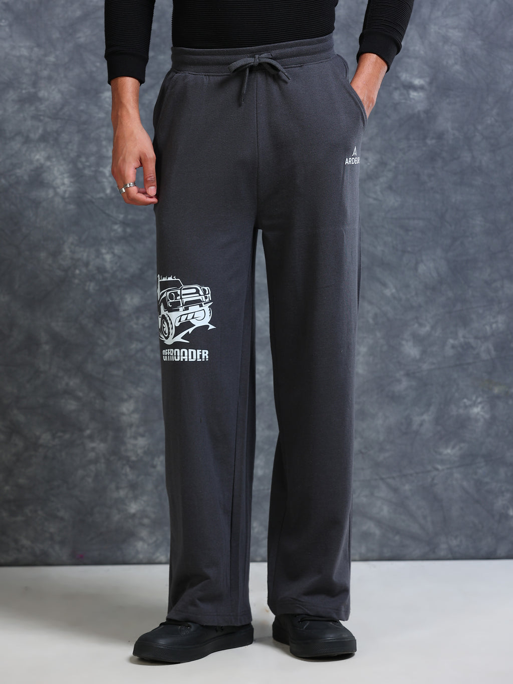 ARDEUR Men Steel Grey Cotton Blend Offroader Printed Baggy Fit Track Pants