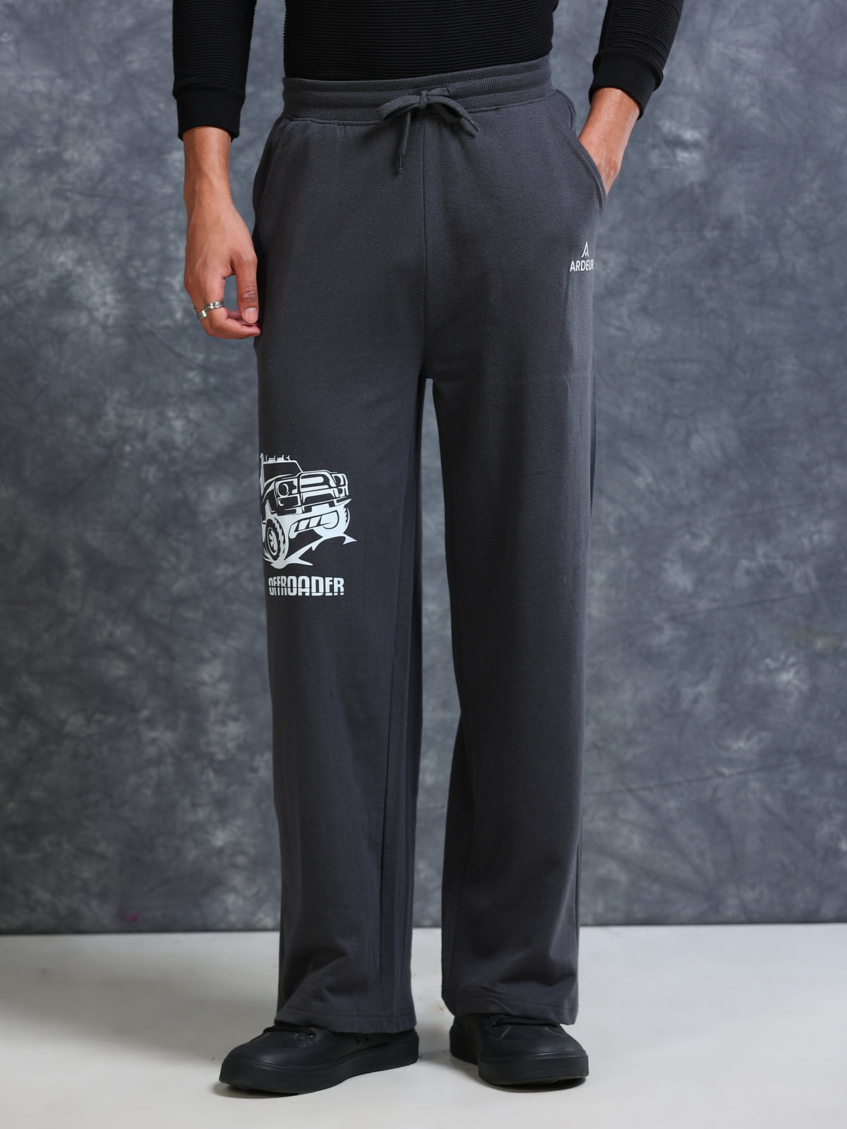 ARDEUR Men Steel Grey Cotton Blend Offroader Printed Baggy Fit Track Pants