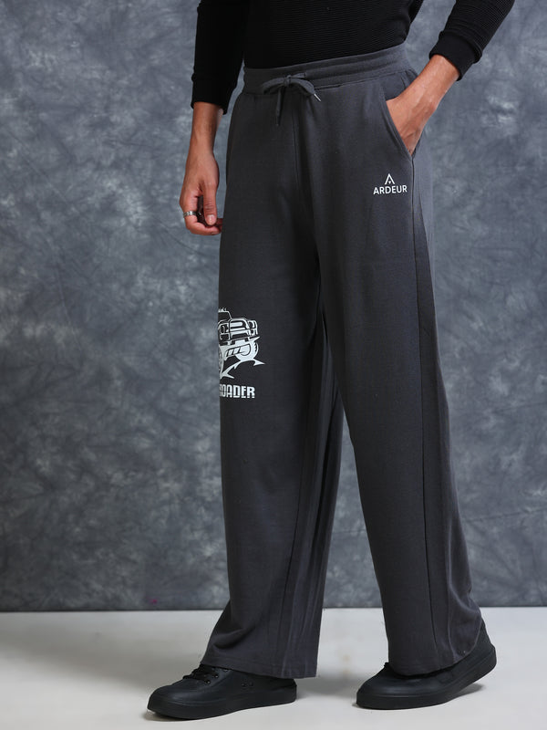 ARDEUR Men Steel Grey Cotton Blend Offroader Printed Baggy Fit Track Pants