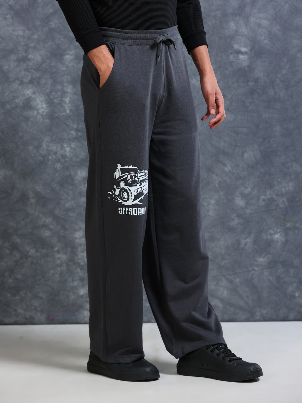 ARDEUR Men Steel Grey Cotton Blend Offroader Printed Baggy Fit Track Pants