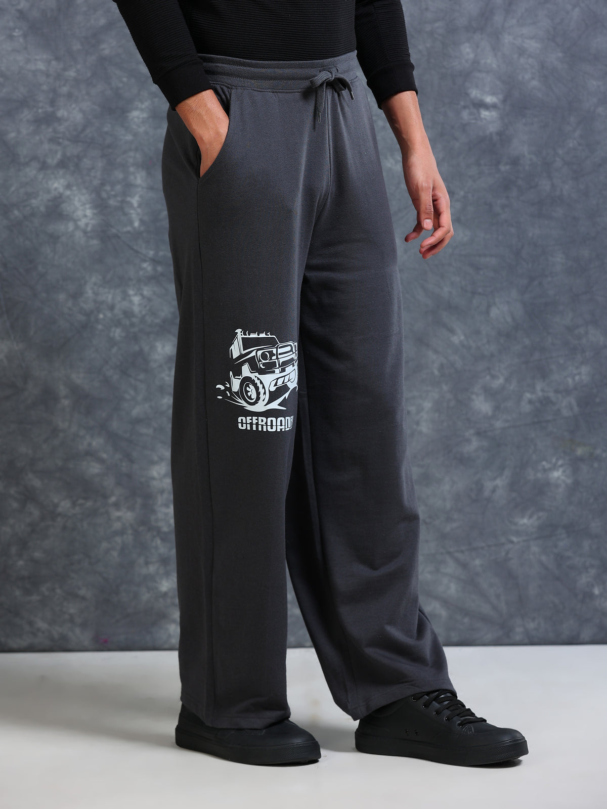 ARDEUR Men Steel Grey Cotton Blend Offroader Printed Baggy Fit Track Pants