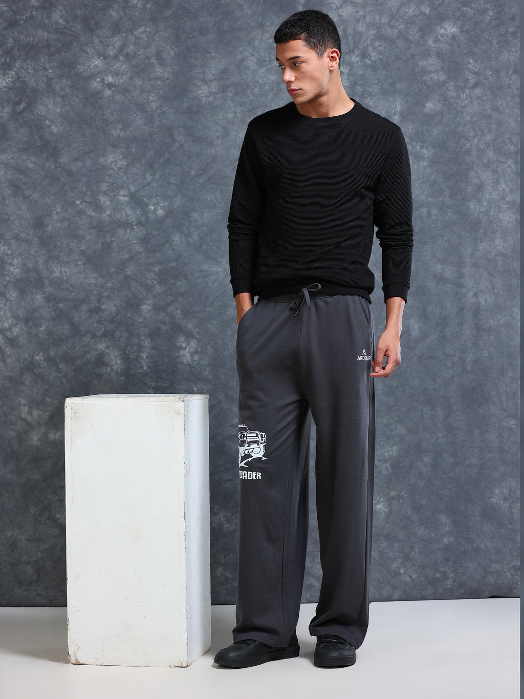 ARDEUR Men Steel Grey Cotton Blend Offroader Printed Baggy Fit Track Pants