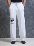 ARDEUR Men White Melange Cotton Blend Offroader Printed Baggy Fit Track Pants