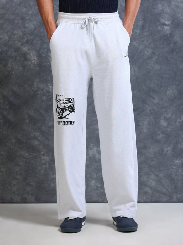 ARDEUR Men White Melange Cotton Blend Offroader Printed Baggy Fit Track Pants
