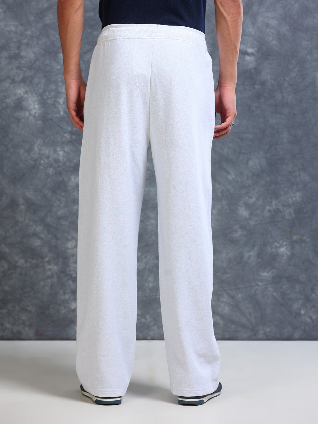 ARDEUR Men White Melange Cotton Blend Offroader Printed Baggy Fit Track Pants