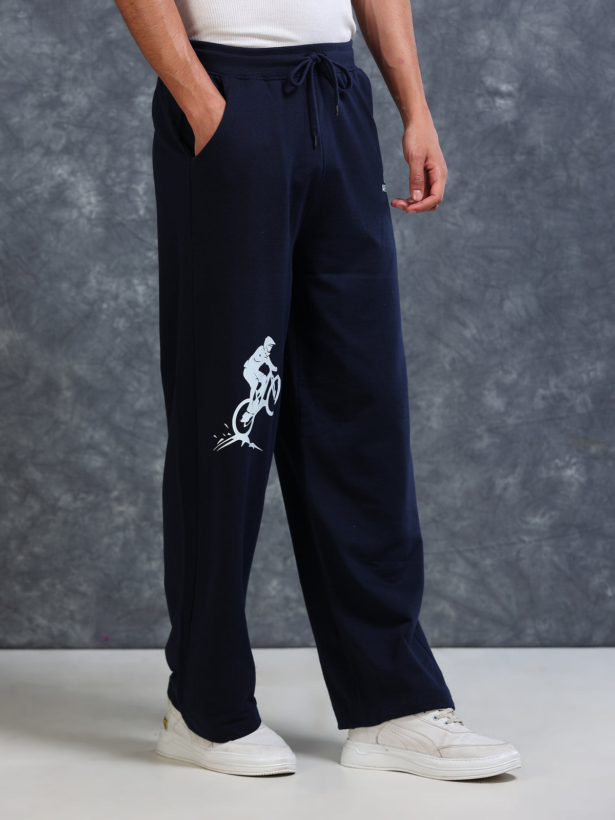 ARDEUR Men Navy Cotton Blend Cyclist Printed Baggy Fit Track Pants
