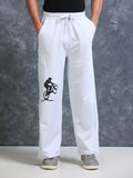 ARDEUR Men White Melange Cotton Blend Cyclist Printed Baggy Fit Track Pants