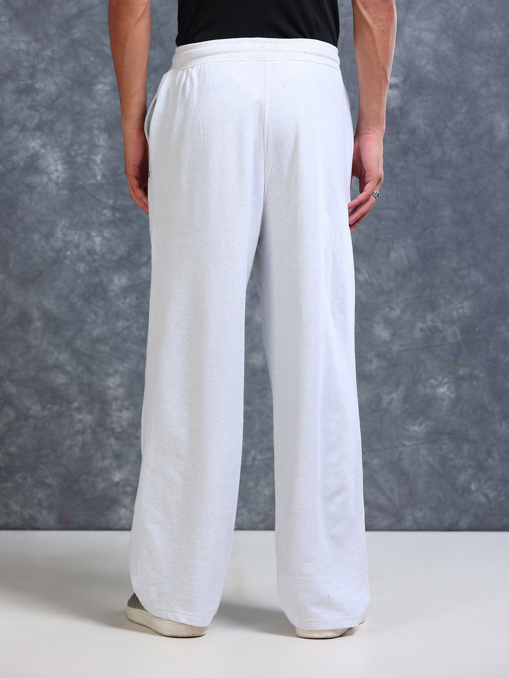 ARDEUR Men White Melange Cotton Blend Cyclist Printed Baggy Fit Track Pants