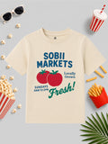 CODEZ Boys Beige Pure Cotton Sobii Markets Tomato Graphic Relaxed Fit T-Shirt