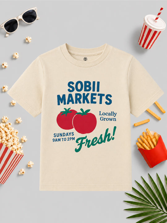 CODEZ Boys Beige Pure Cotton Sobii Markets Tomato Graphic Relaxed Fit T-Shirt