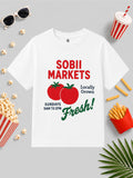 CODEZ Boys White Pure Cotton Sobii Markets Tomato Graphic Relaxed Fit T-Shirt