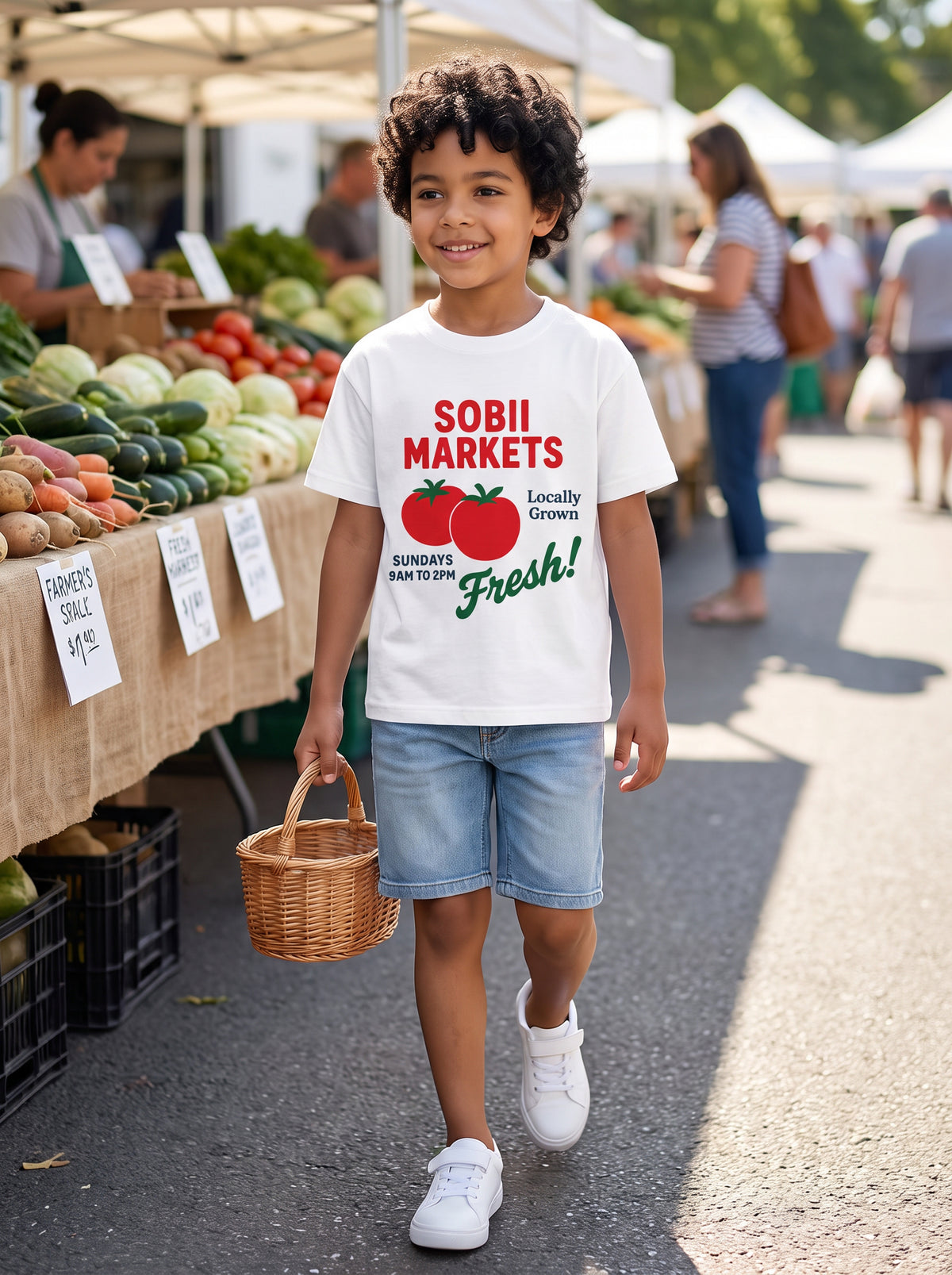 CODEZ Boys White Pure Cotton Sobii Markets Tomato Graphic Relaxed Fit T-Shirt