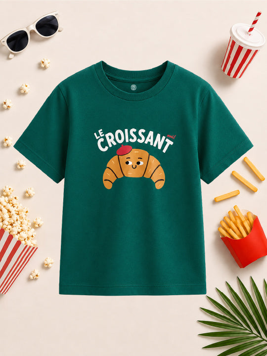 CODEZ Boys Alpine Green Pure Cotton Le Croissant Graphic Relaxed Fit T-Shirt