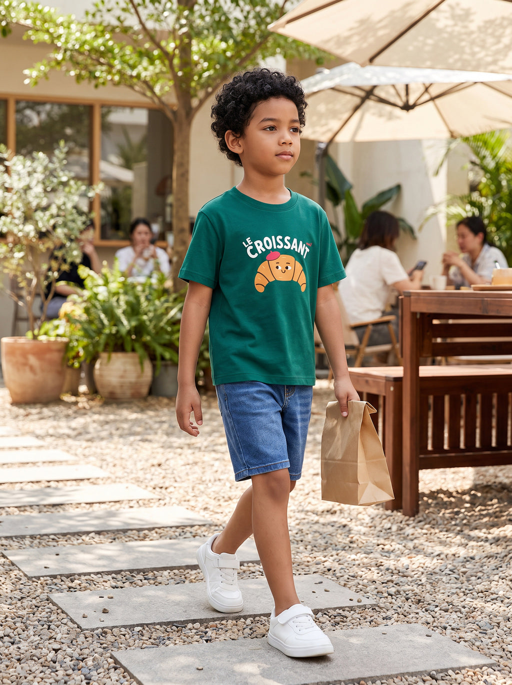 CODEZ Boys Alpine Green Pure Cotton Le Croissant Graphic Relaxed Fit T-Shirt
