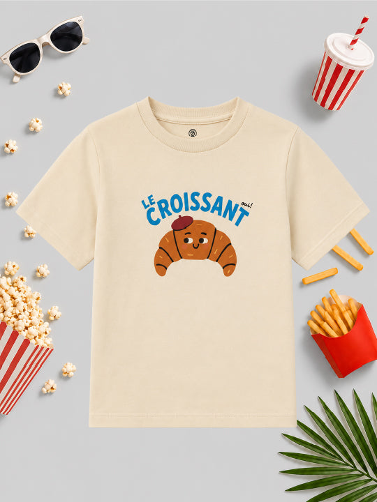 CODEZ Boys Beige Pure Cotton Le Croissant Graphic Relaxed Fit T-Shirt