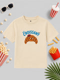 CODEZ Boys Beige Pure Cotton Le Croissant Graphic Relaxed Fit T-Shirt