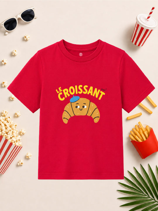 CODEZ Boys Red Pure Cotton Le Croissant Graphic Relaxed Fit T-Shirt