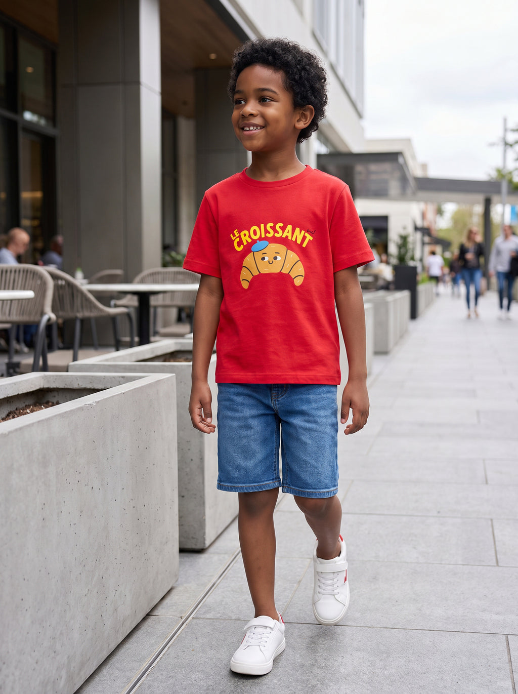 CODEZ Boys Red Pure Cotton Le Croissant Graphic Relaxed Fit T-Shirt