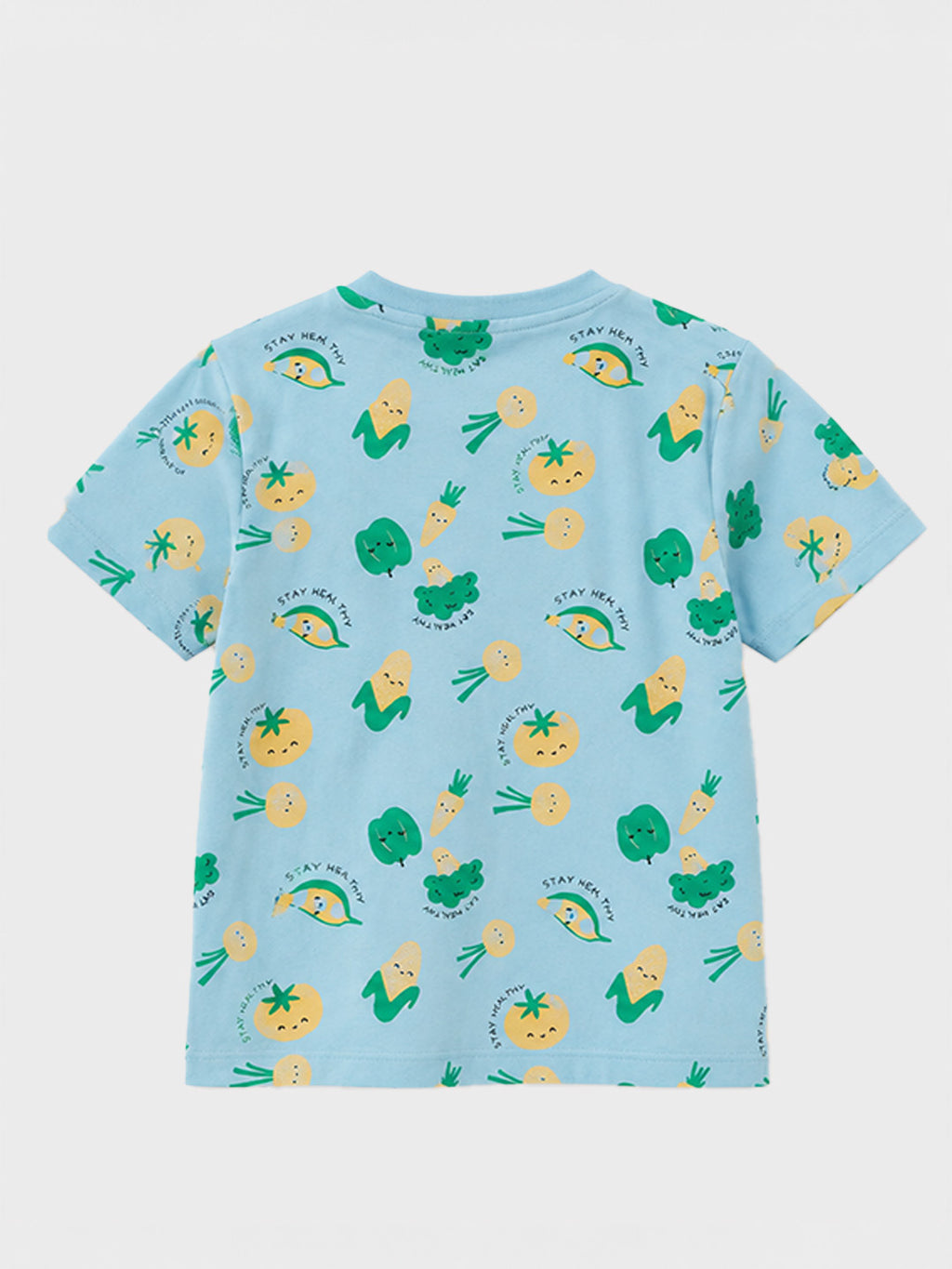 CODEZ Boys Cool Blue Pure Cotton Stay Healthy Vegetable Print Relaxed Fit T-Shirt