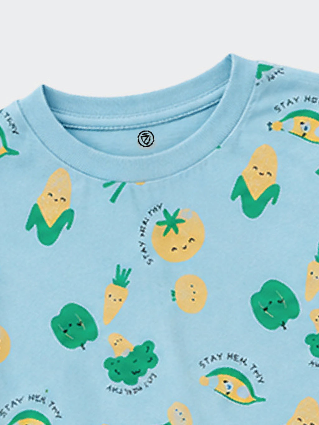 CODEZ Boys Cool Blue Pure Cotton Stay Healthy Vegetable Print Relaxed Fit T-Shirt