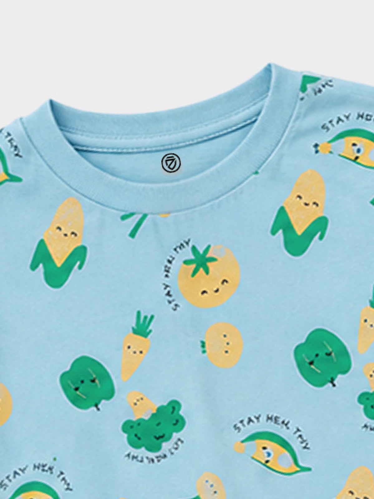 CODEZ Boys Cool Blue Pure Cotton Stay Healthy Vegetable Print Relaxed Fit T-Shirt