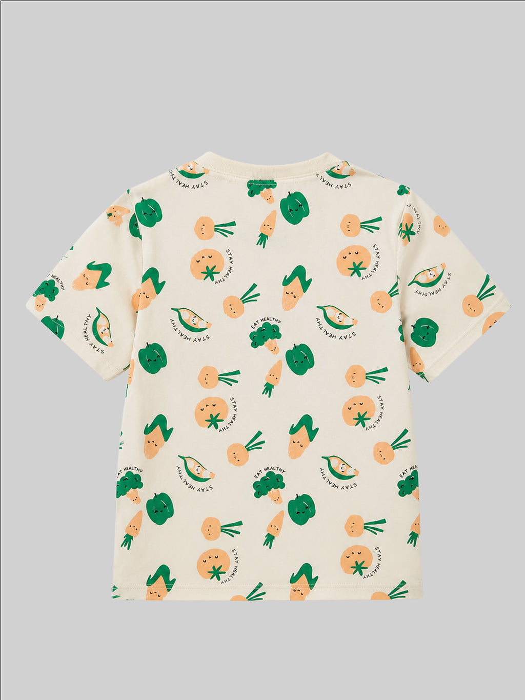 CODEZ Boys White Jade Pure Cotton Stay Healthy Vegetable Print Relaxed Fit T-Shirt