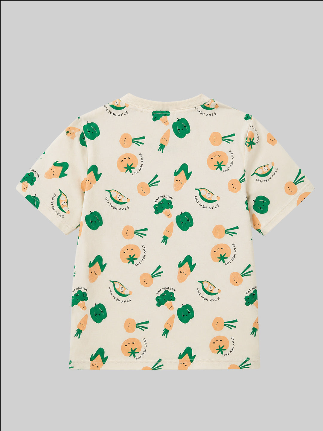 CODEZ Boys White Jade Pure Cotton Stay Healthy Vegetable Print Relaxed Fit T-Shirt