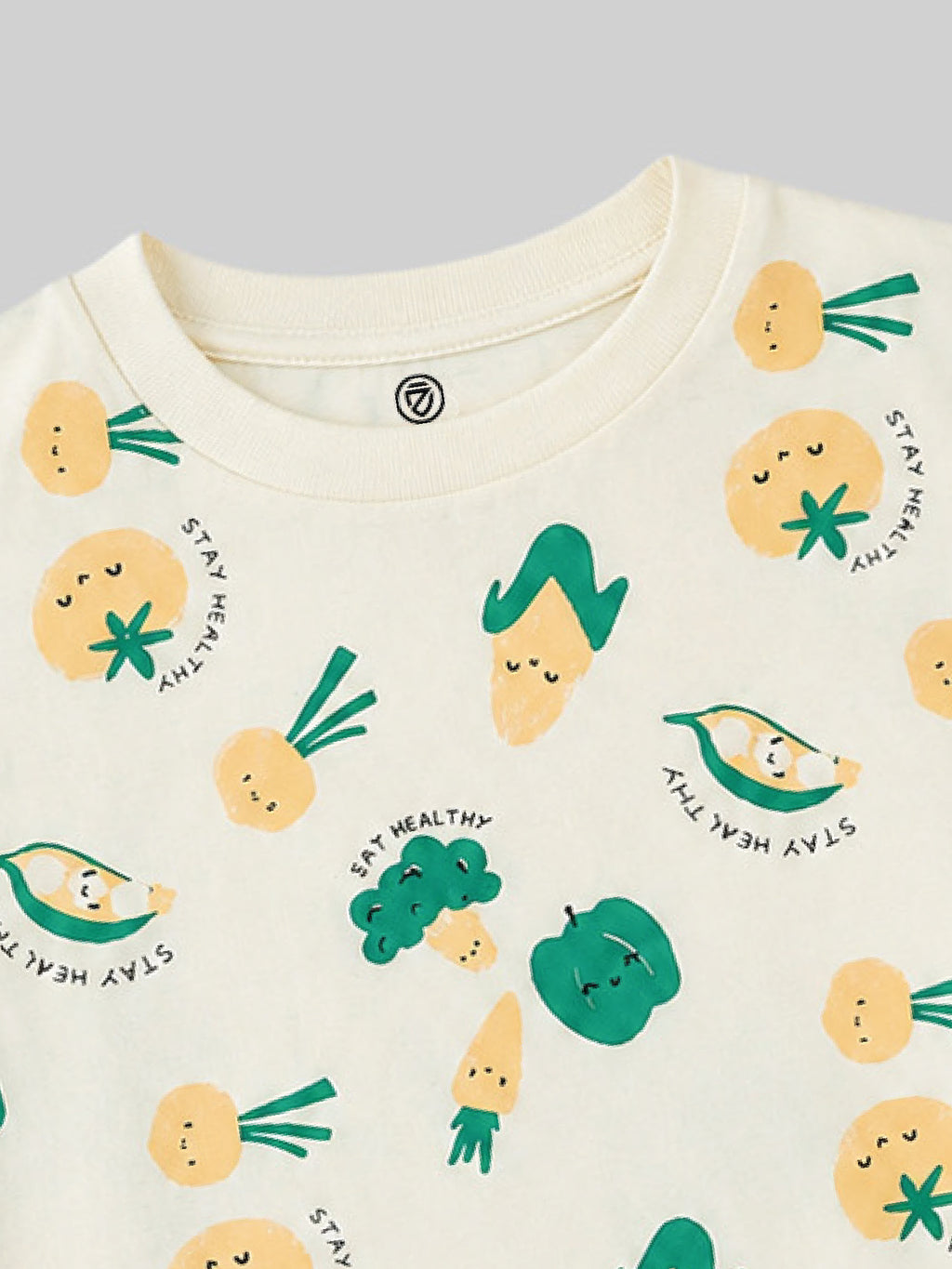CODEZ Boys White Jade Pure Cotton Stay Healthy Vegetable Print Relaxed Fit T-Shirt