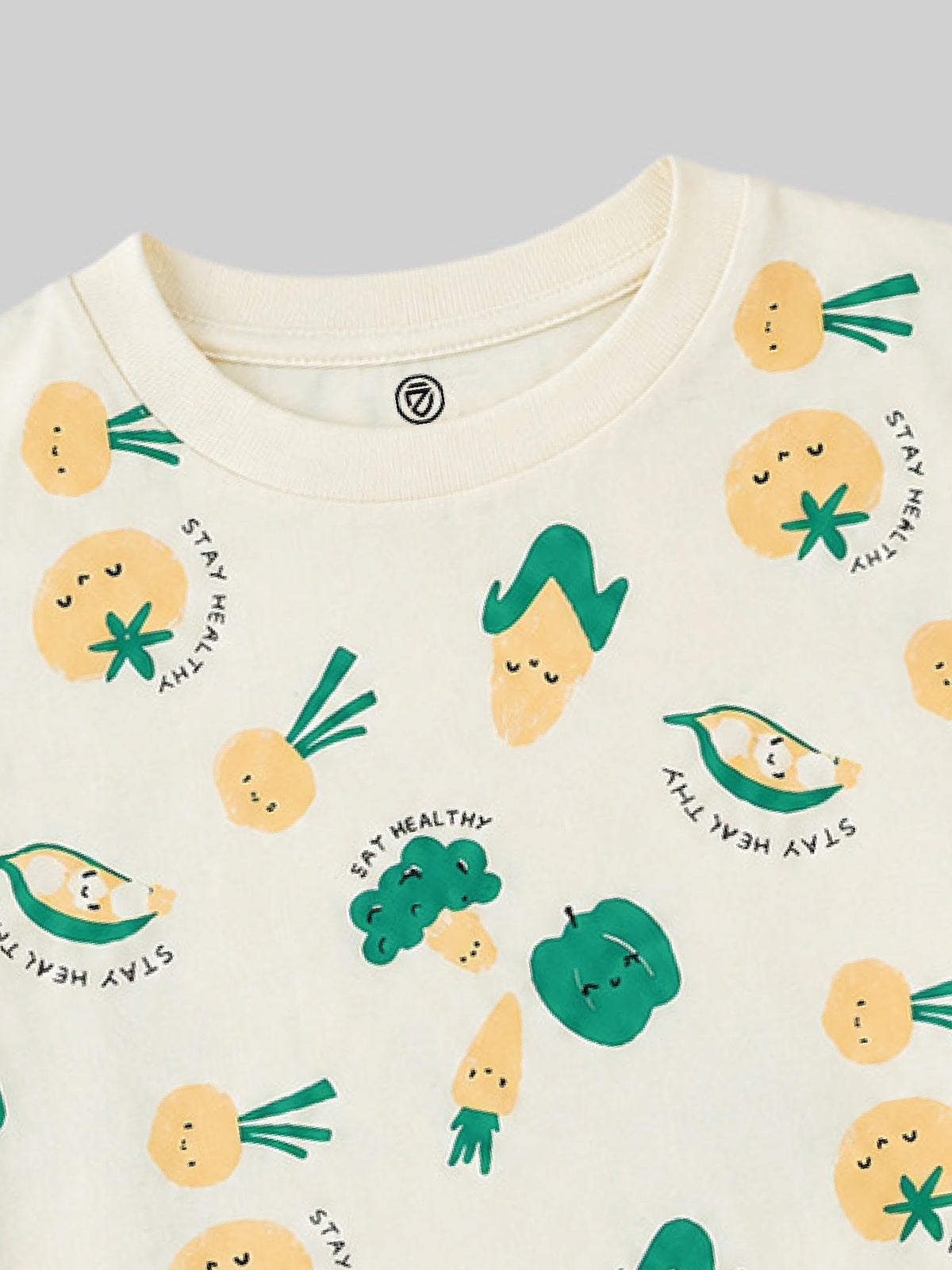CODEZ Boys White Jade Pure Cotton Stay Healthy Vegetable Print Relaxed Fit T-Shirt