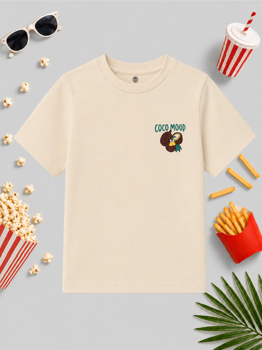CODEZ Boys Beige Pure Cotton Coco Mood Coconut Graphic Relaxed Fit T-Shirt