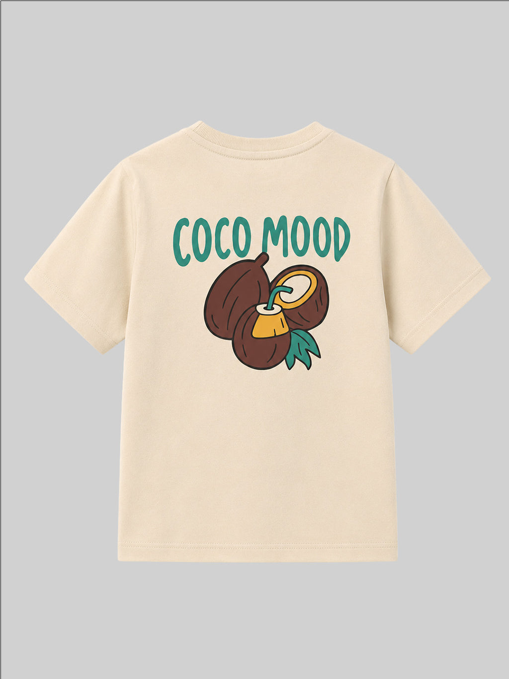 CODEZ Boys Beige Pure Cotton Coco Mood Coconut Graphic Relaxed Fit T-Shirt