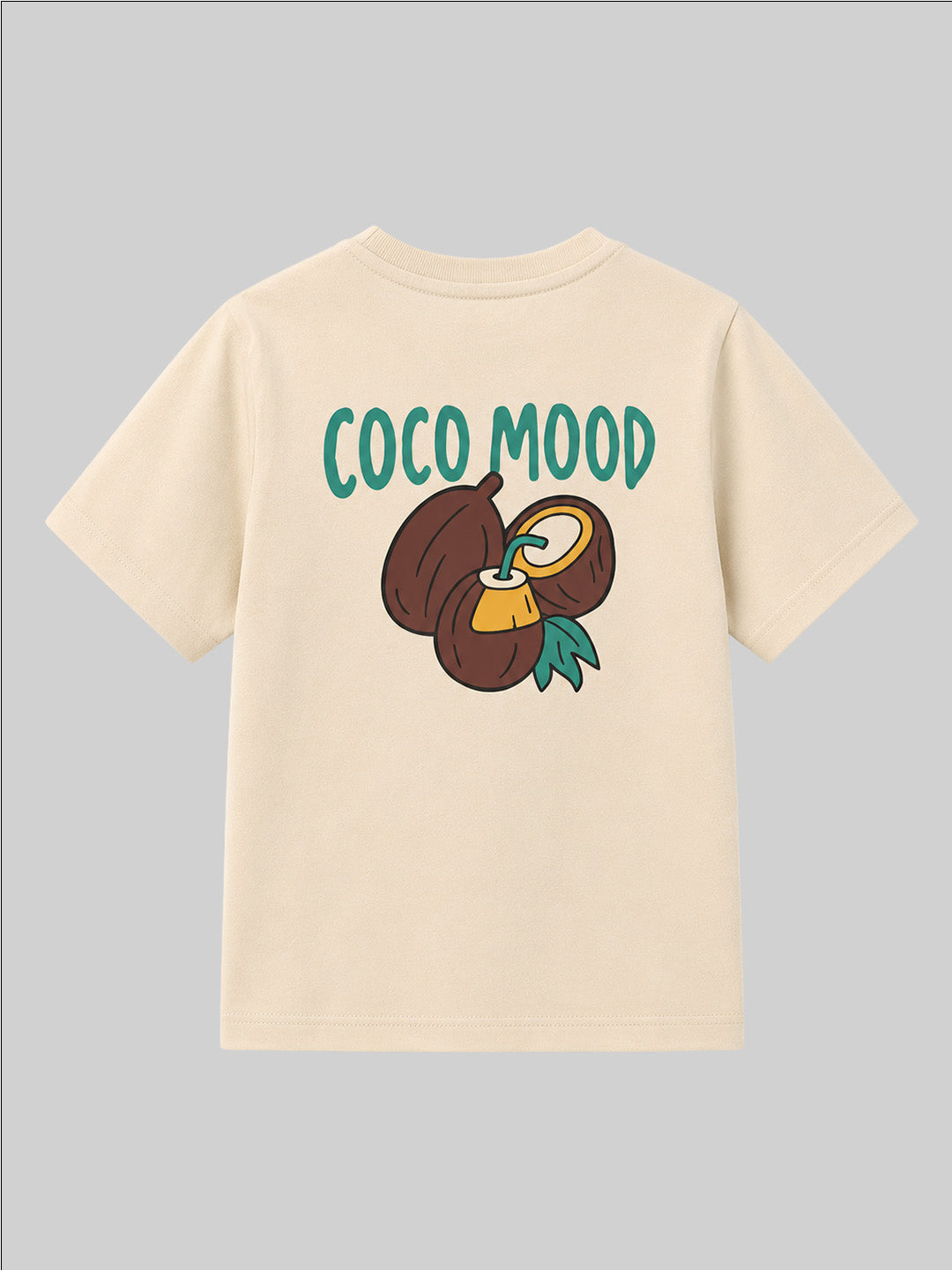 CODEZ Boys Beige Pure Cotton Coco Mood Coconut Graphic Relaxed Fit T-Shirt