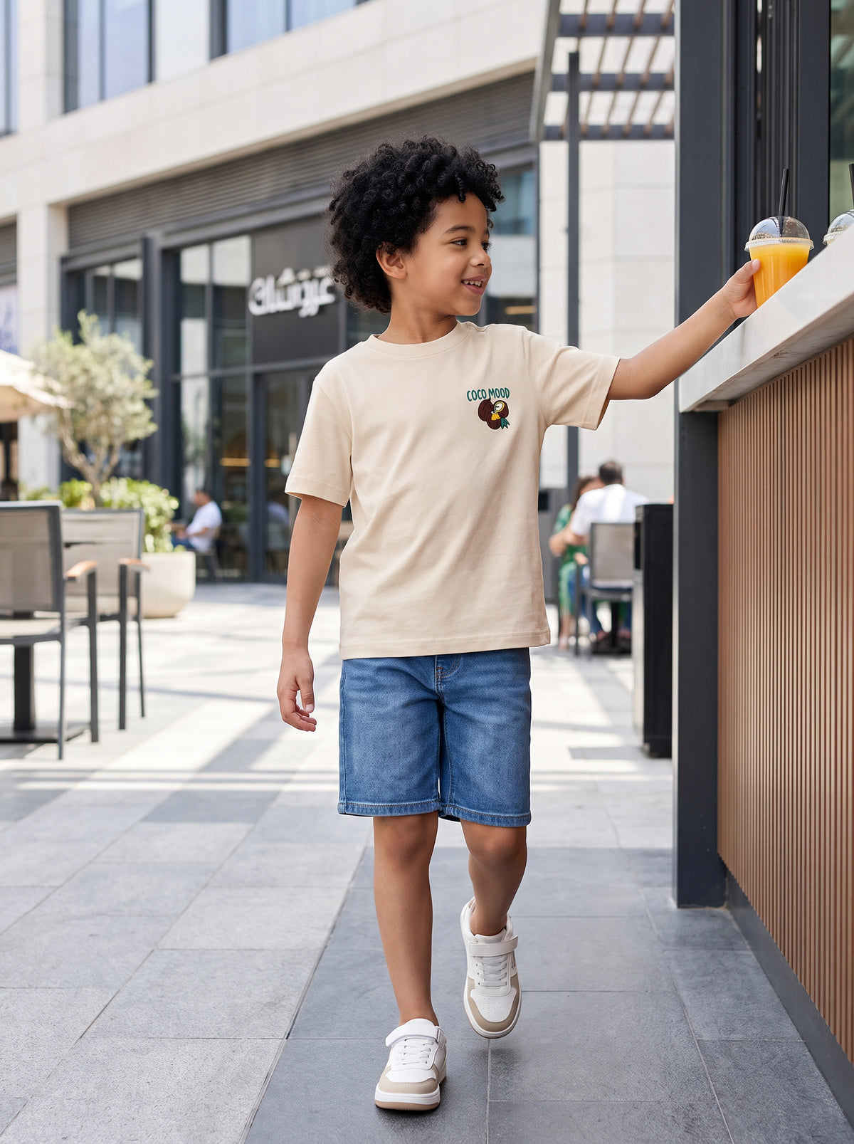 CODEZ Boys Beige Pure Cotton Coco Mood Coconut Graphic Relaxed Fit T-Shirt