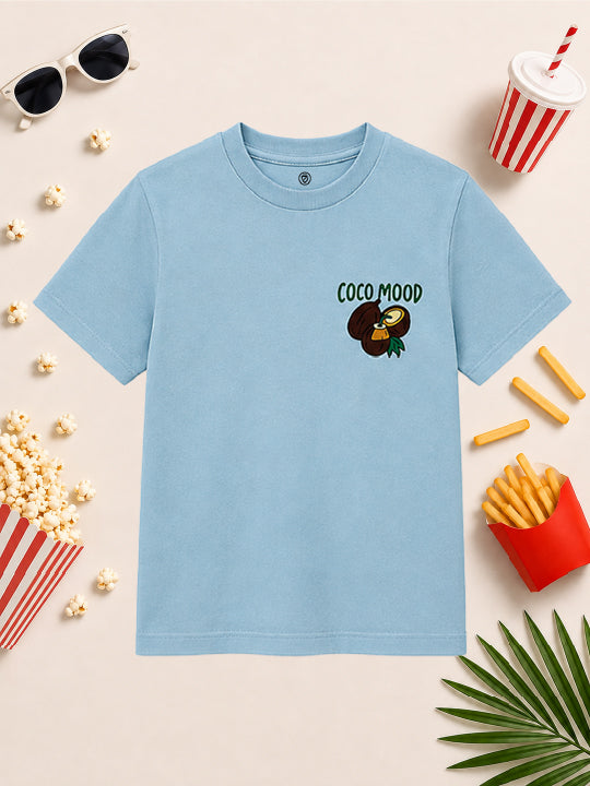 CODEZ Boys Cool Blue Pure Cotton Coco Mood Coconut Graphic Relaxed Fit T-Shirt