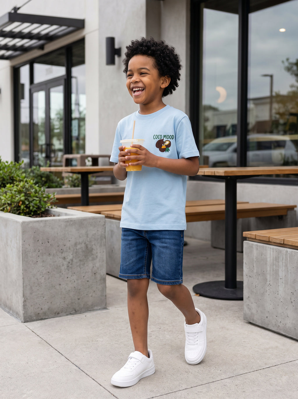 CODEZ Boys Cool Blue Pure Cotton Coco Mood Coconut Graphic Relaxed Fit T-Shirt