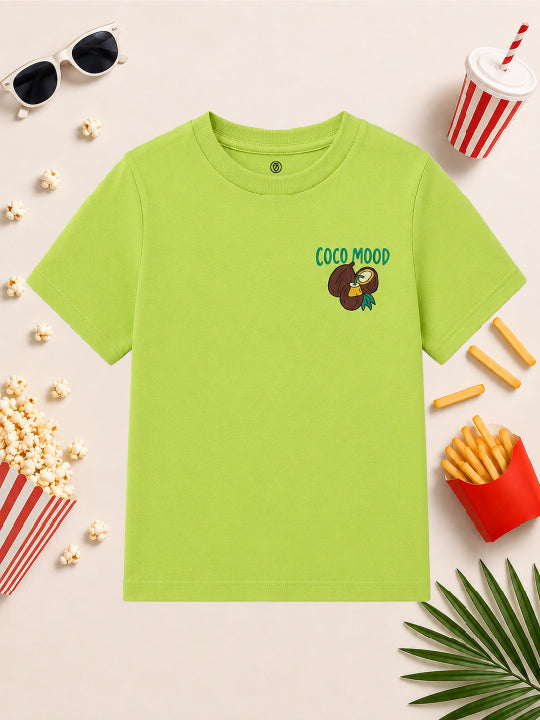 CODEZ Boys Green Glow Pure Cotton Coco Mood Coconut Graphic Relaxed Fit T-Shirt
