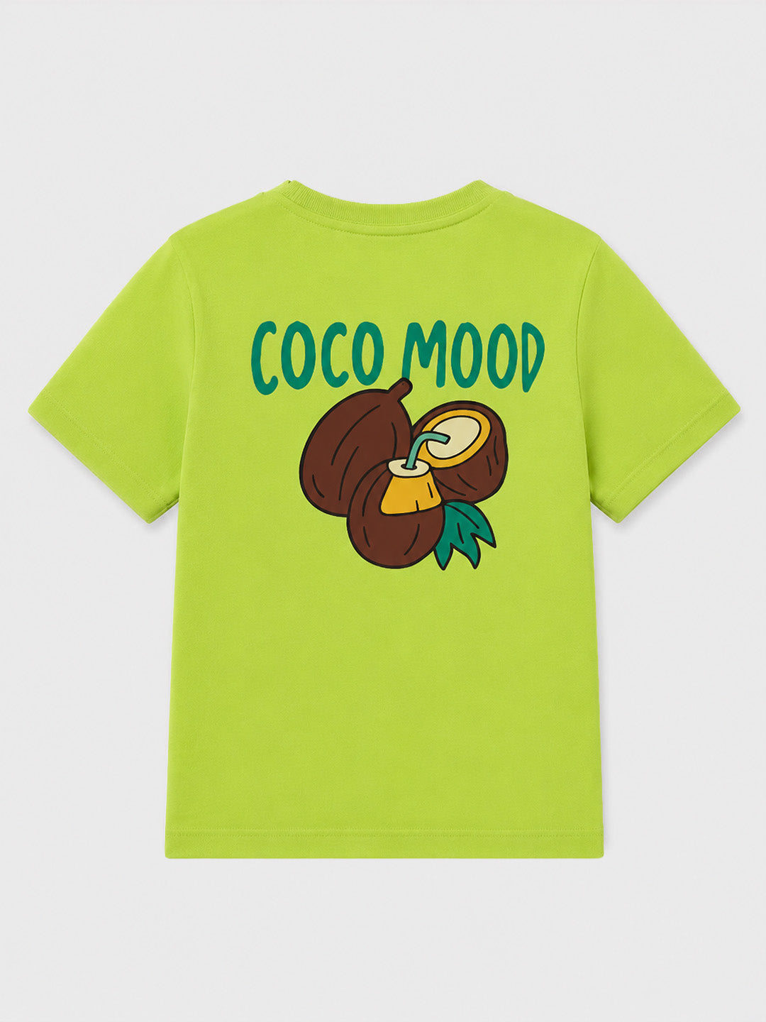 CODEZ Boys Green Glow Pure Cotton Coco Mood Coconut Graphic Relaxed Fit T-Shirt