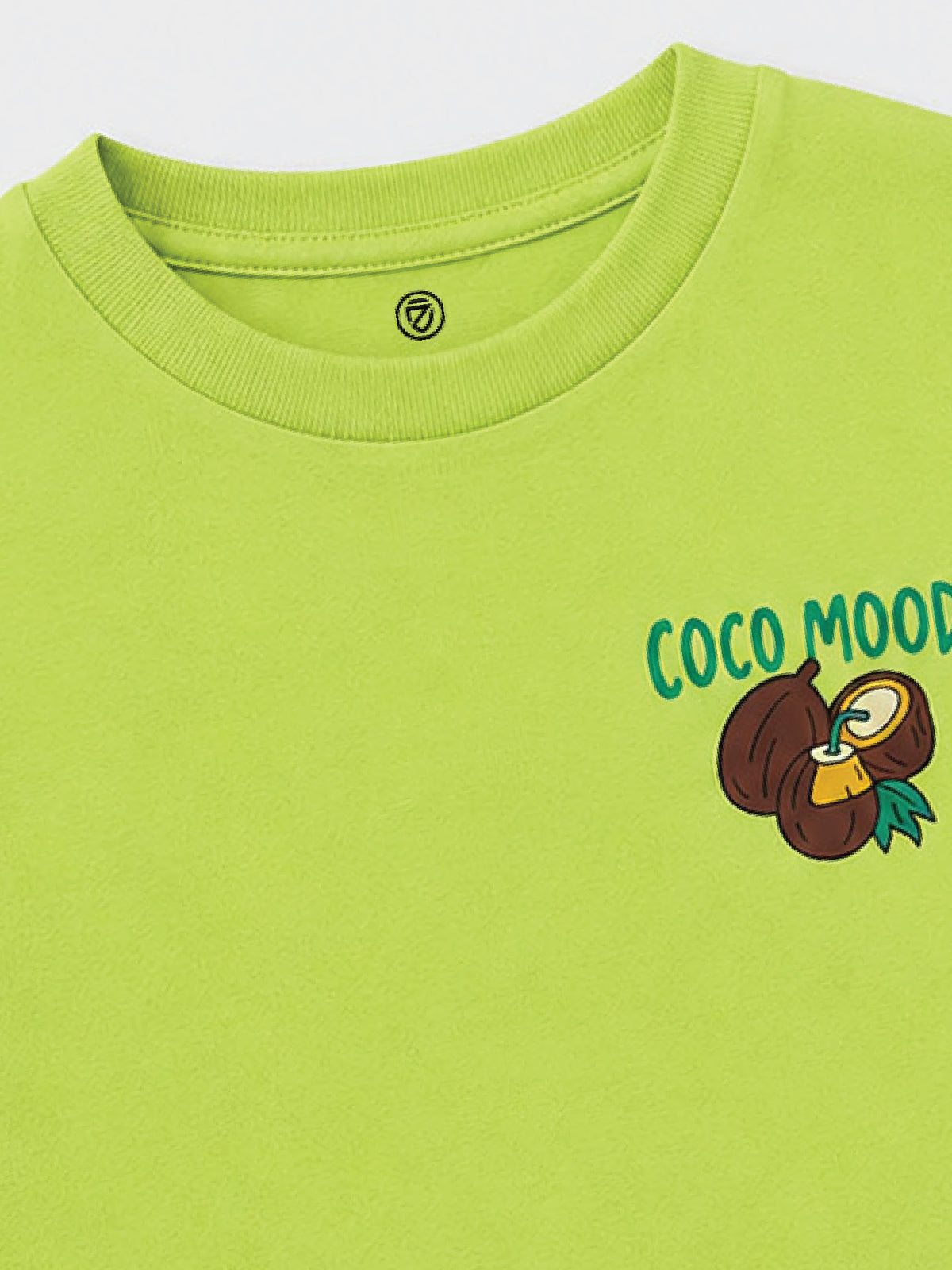 CODEZ Boys Green Glow Pure Cotton Coco Mood Coconut Graphic Relaxed Fit T-Shirt