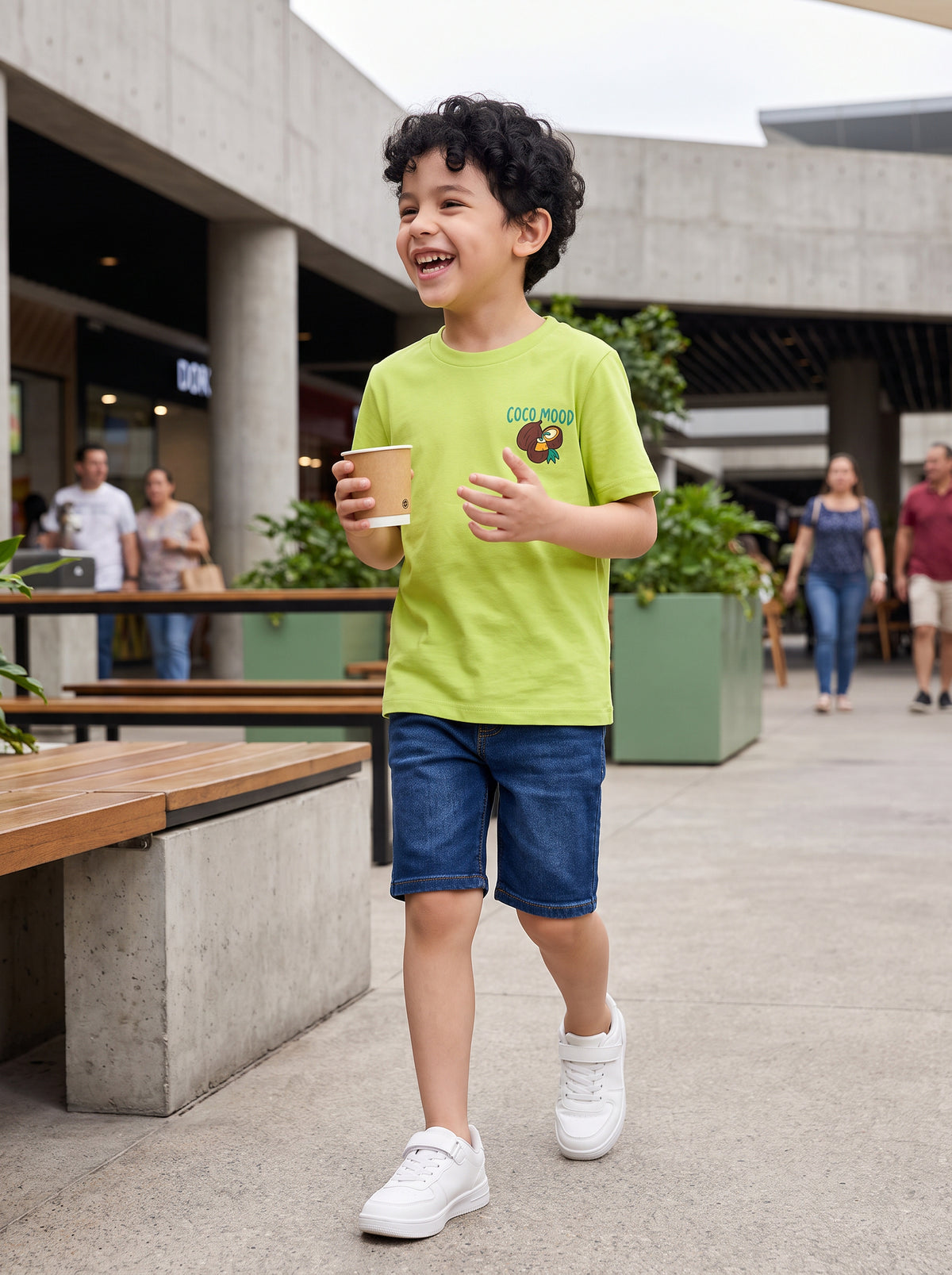 CODEZ Boys Green Glow Pure Cotton Coco Mood Coconut Graphic Relaxed Fit T-Shirt